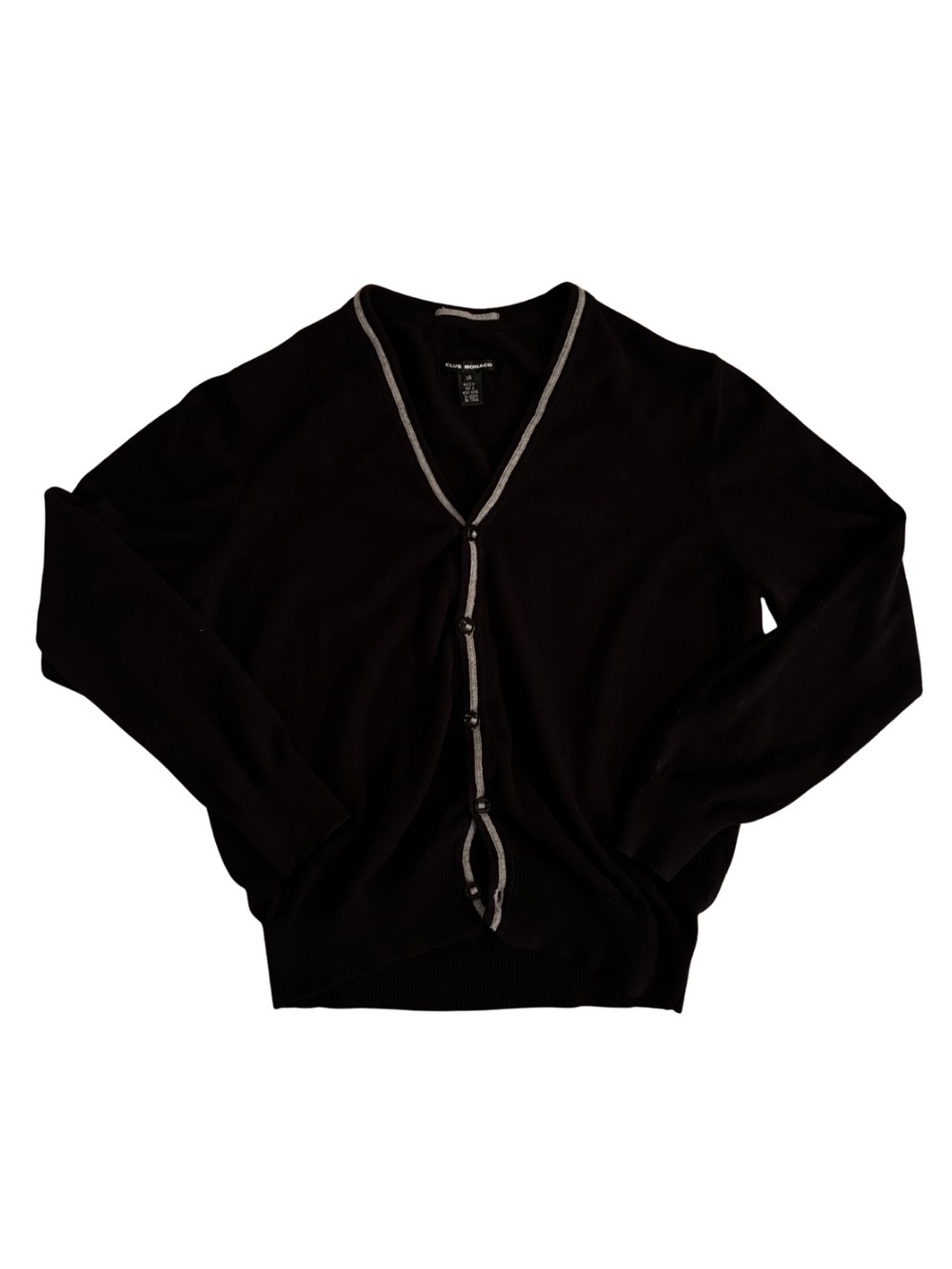 Club Monaco Black Button-Front Cardigan with Contrasting Trim